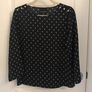 Navy Blue Blouse with Anchors